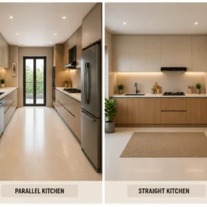 parallel kitchen and straight kitchen